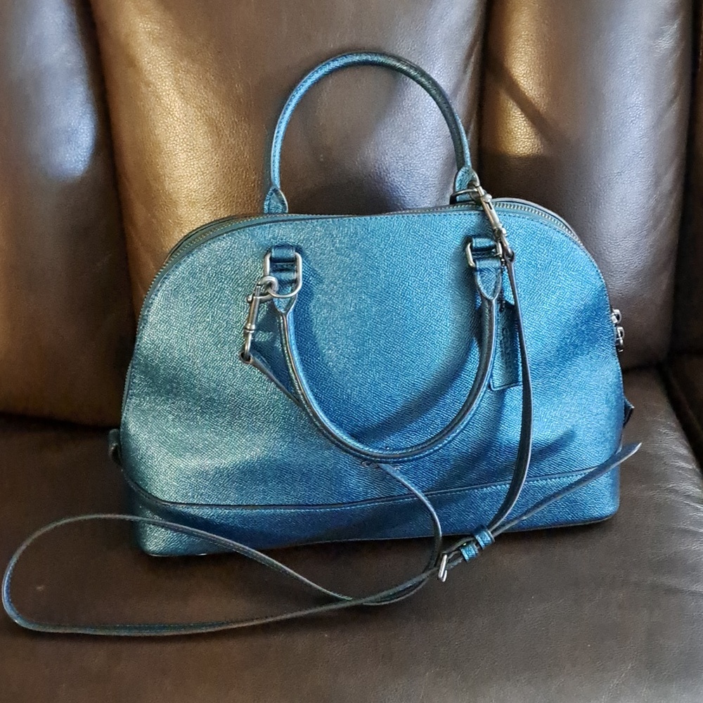 Coach Sierra Satchel in Metallic Dark Teal w/crossbody so Unique And Beautiful